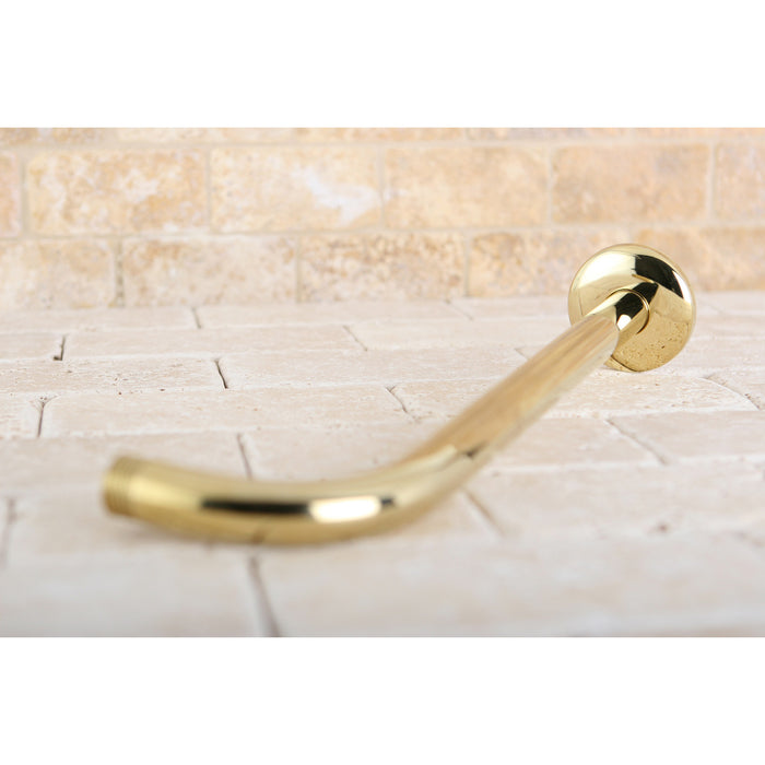 Kingston Claremont K112A2 12-Inch J-Shaped Rain Drop Shower Arm with Round Flange, Polished Brass