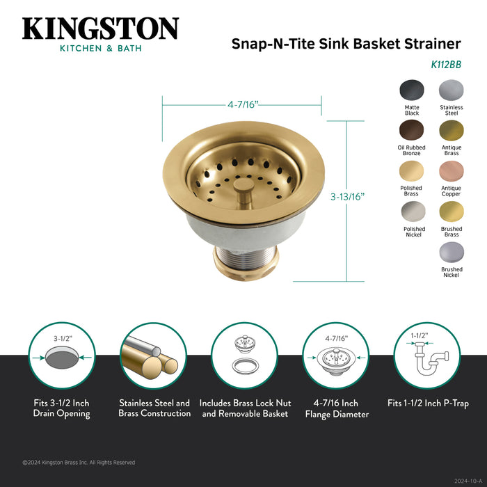 Kingston Tacoma K112AC 3-1/2 Inch Kitchen Sink Basket Strainer Only, Antique Copper