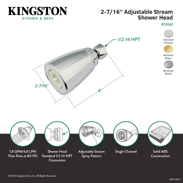 Kingston Tulare K130A1 - Made To Match 2-3/8 Inch Round Single-Function ABS Shower Head, Polished Chrome