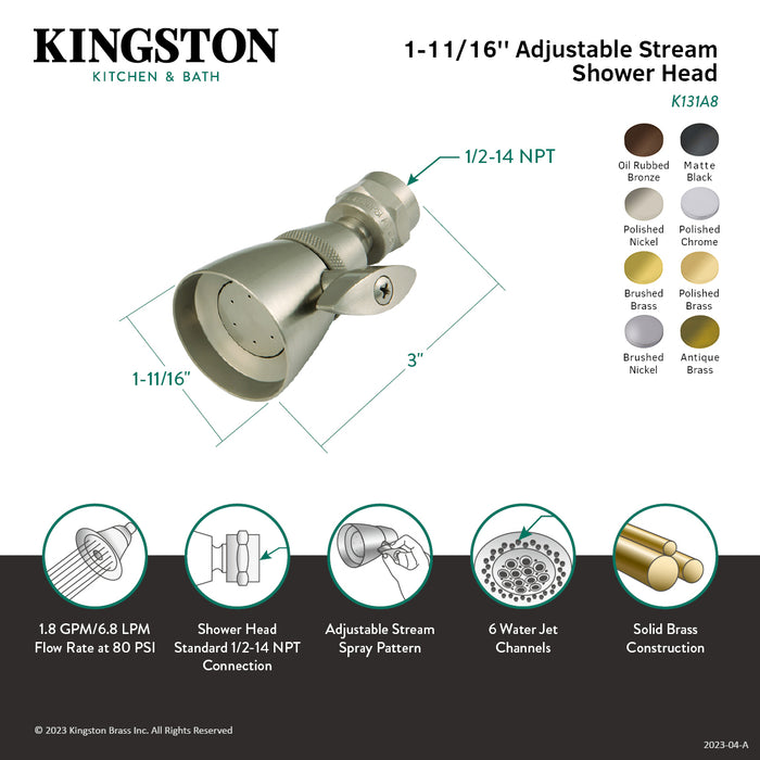 Kingston Tulare K131A7 - Made To Match 1-3/4 Inch Round Adjustable Jet Spray Brass Shower Head, Brushed Brass
