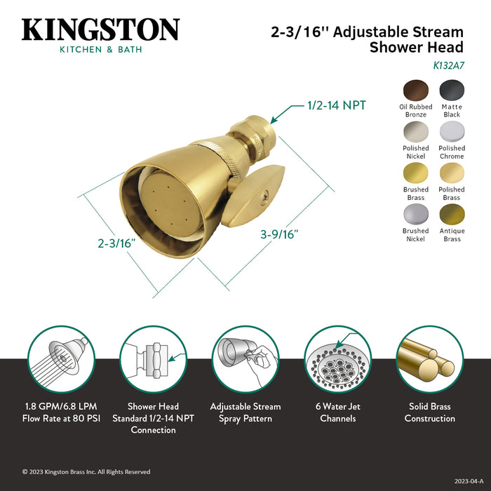 Kingston Tulare K132A8 - Made To Match 2-1/4-Inch Round Adjustable Jet Spray Brass Shower Head, Brushed Nickel