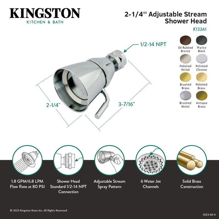 Kingston Tulare K133A2 - Made To Match 2-1/4 Inch Round Jet Spray Brass Shower Head, Polished Brass