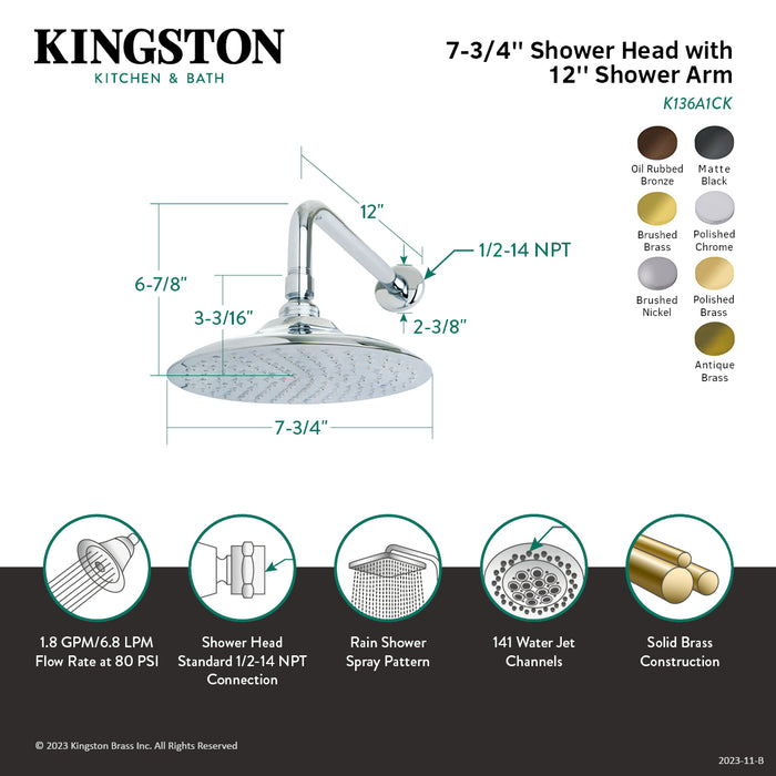 Shower Scape K136A1CK 7-3/4 Inch Brass Shower Head with 12-Inch Shower Arm, Polished Chrome