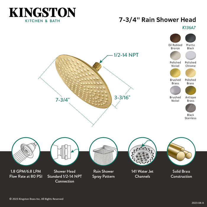 Kingston Heirloom K136A2 - Victorian 7-3/4 Inch Round Raindrop Brass Shower Head, Polished Brass
