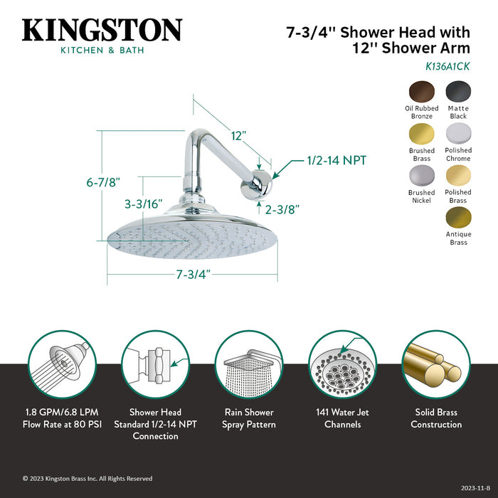 Victorian K136A3CK 7-3/4 Inch Round Raindrop Brass Shower Head with 12-Inch Shower Arm, Antique Brass