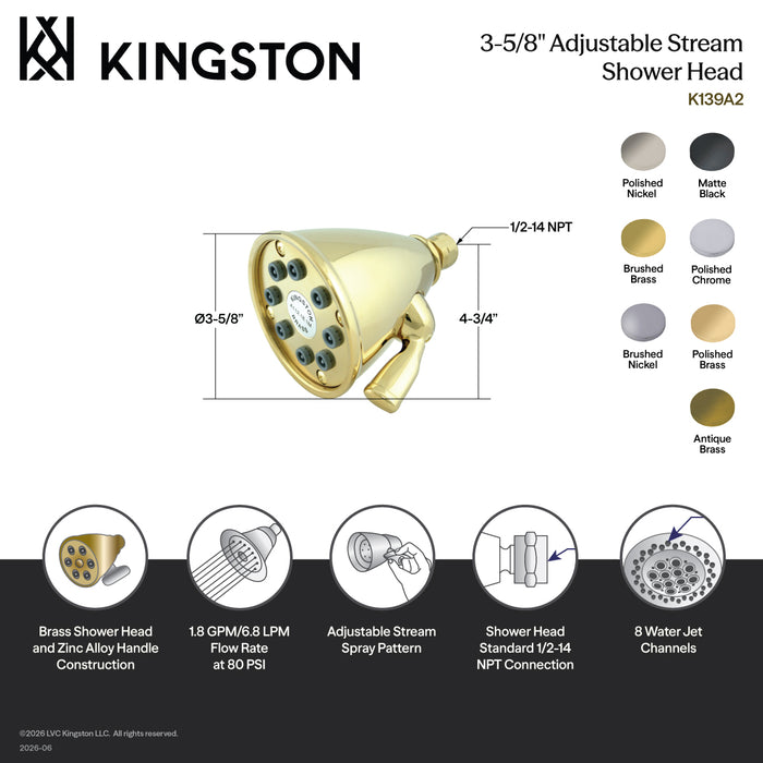 Kingston Heirloom K139A6 - Victorian 3-5/8-Inch Round Adjustable Jet Spray Brass Shower Head, Polished Nickel