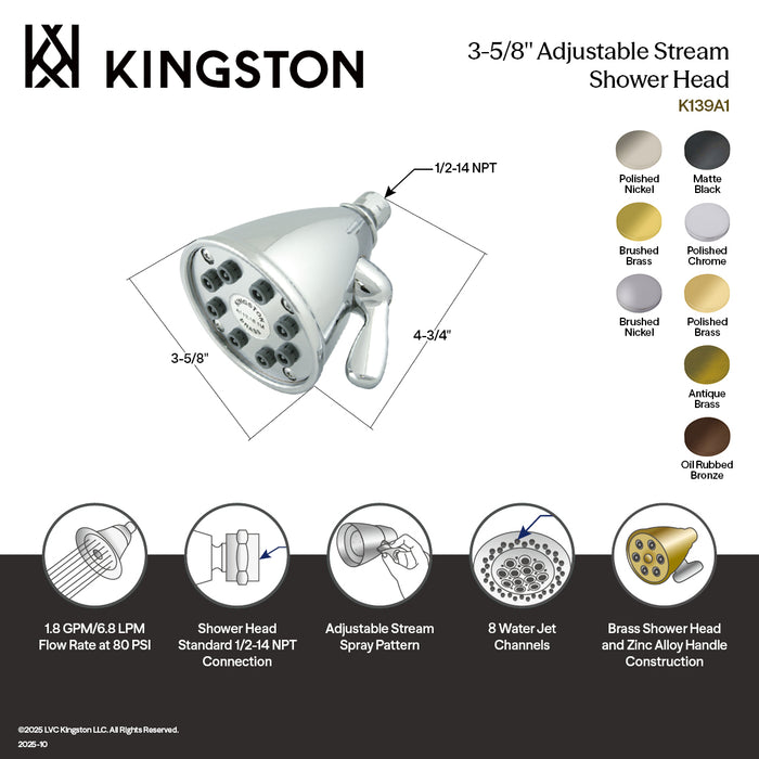 Kingston Heirloom K139A8 - Victorian 3-5/8-Inch Round Adjustable Jet Spray Brass Shower Head, Brushed Nickel