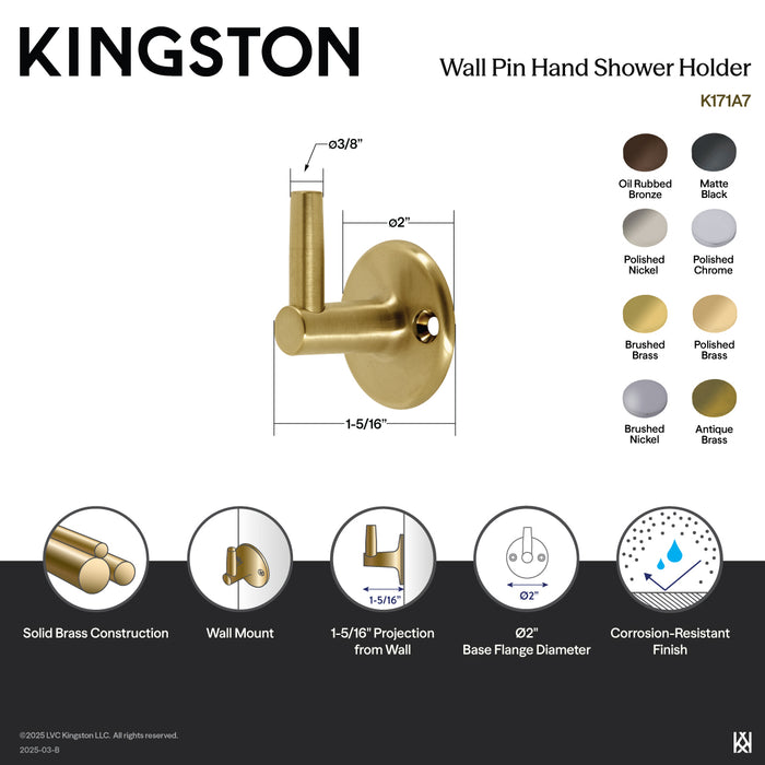 Kingston Trimscape K171A1 Hand Shower Pin Wall Mount Bracket, Polished Chrome