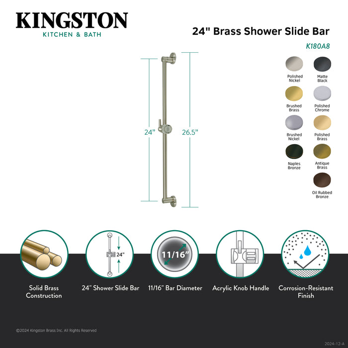 Kingston Tulare K180A0 - Made To Match 24-Inch Brass Shower Slide Bar, Matte Black
