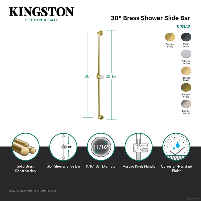 Kingston Tulare K183A1 - Made To Match 30-Inch Brass Shower Slide Bar, Polished Chrome