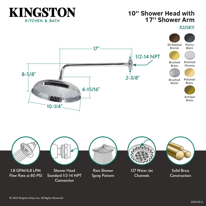 Shower Scape K225K11 10-Inch Brass Shower Head with 17-Inch Shower Arm, Polished Chrome