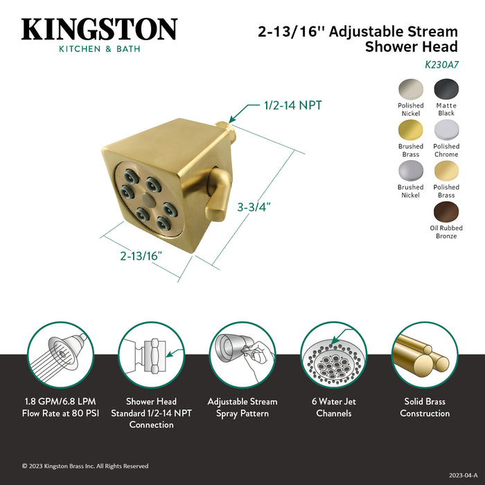 Kingston Sona K230A6 - Monarch 2-4/5-Inch Square Jet Spray Brass Shower Head, Polished Nickel