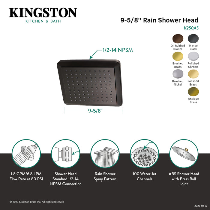 Kingston Sona K250A3 - Claremont 9-5/8-Inch Square Rainfall ABS Shower Head, Antique Brass