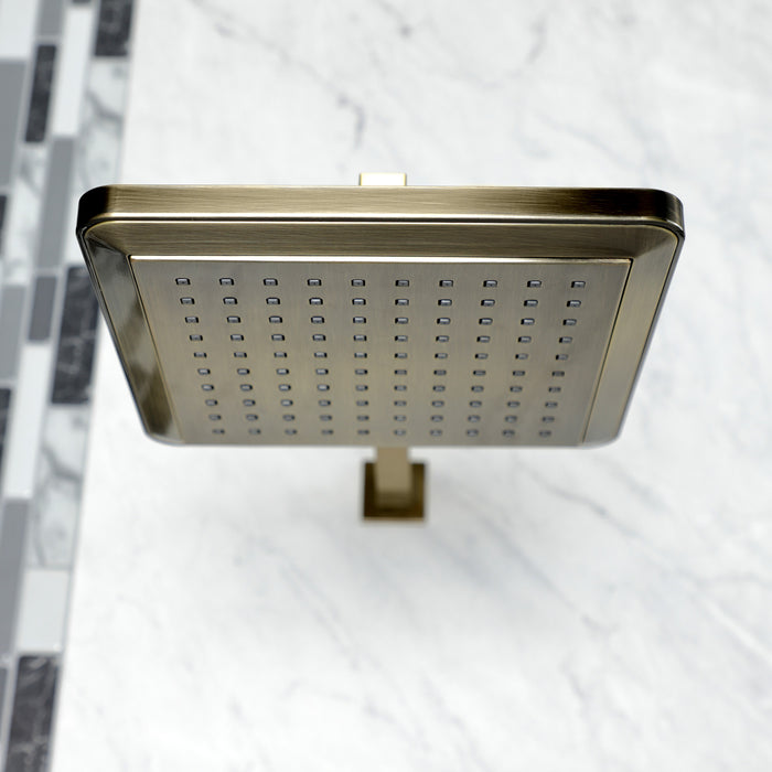 Kingston Sona K250A3CK - Claremont 9-5/8-Inch Square Raindrop ABS Shower Head with 15-3/4-Inch Shower Arm, Antique Brass