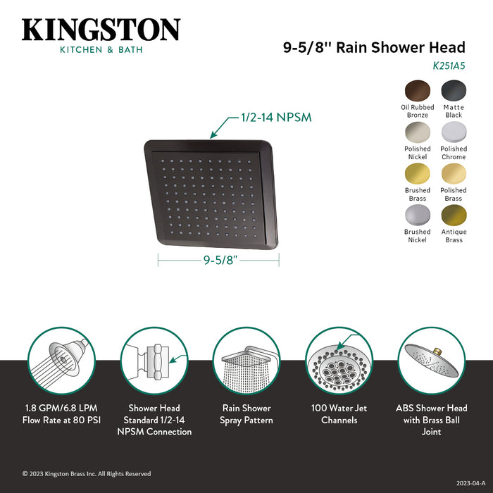 Kingston Sona K251A6 - Claremont 9-5/8 Inch Square Rainfall ABS Shower Head, Polished Nickel