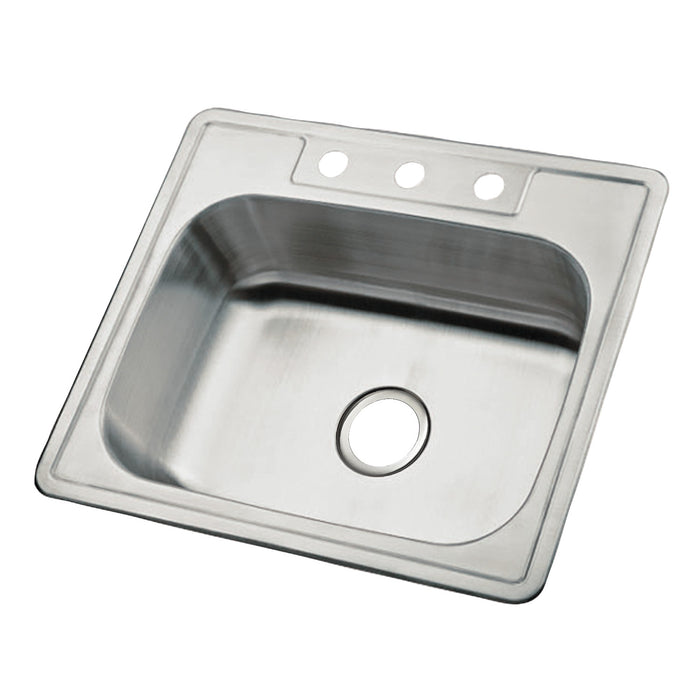 Kingston Carefree K25228BN 25-Inch Stainless Steel Self-Rimming Single Bowl Drop-In Kitchen Sink, Brushed Stainless Steel