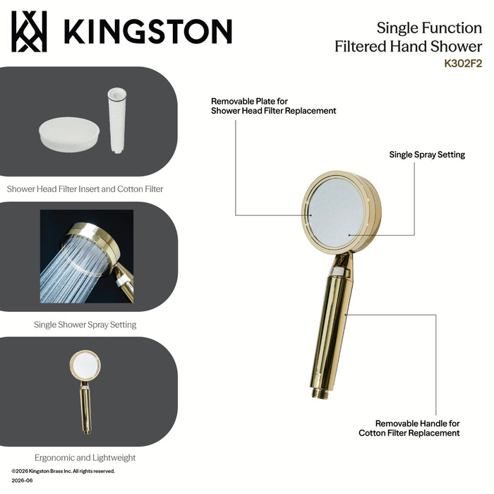 Kingston Shower Scape K302F3 Single Function Filtered Hand Shower, Antique Brass