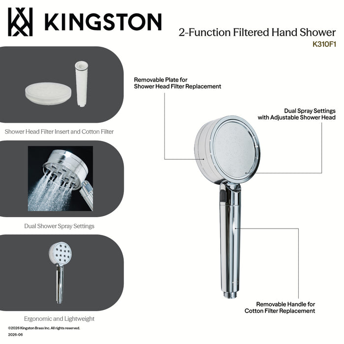 Kingston Shower Scape K310F0 2-Function Filtered Hand Shower, Matte Black