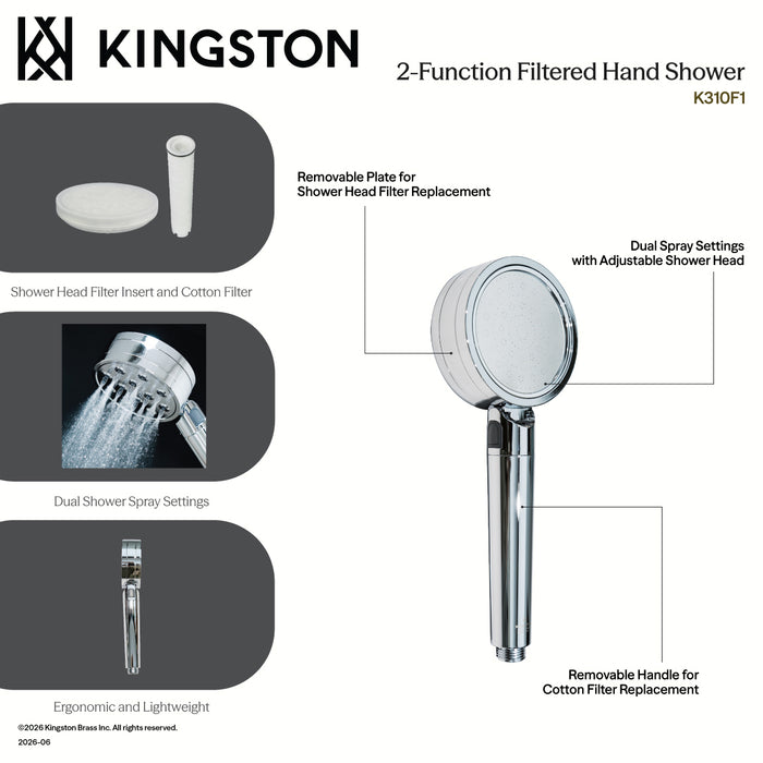 Kingston Shower Scape K310F1 2-Function Filtered Hand Shower, Polished Chrome