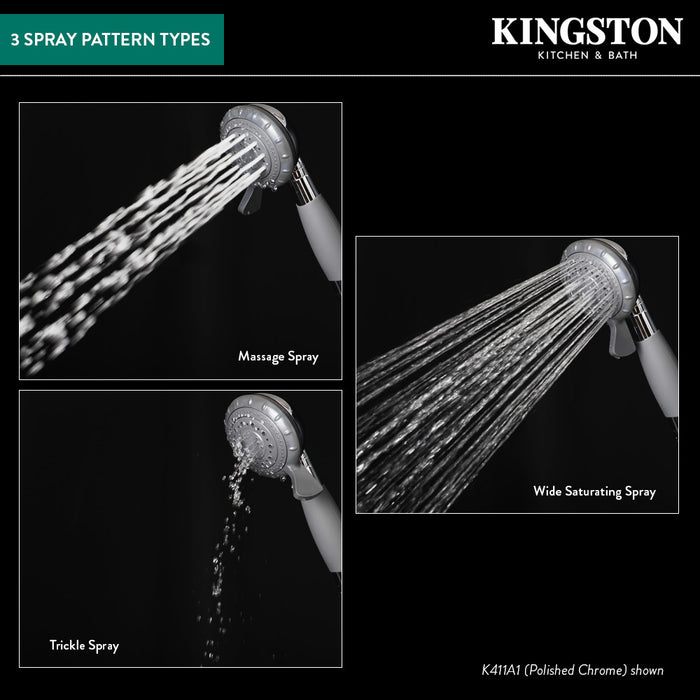 Kingston Kaiser K411A1 4-Function Round Hand Shower, Polished Chrome