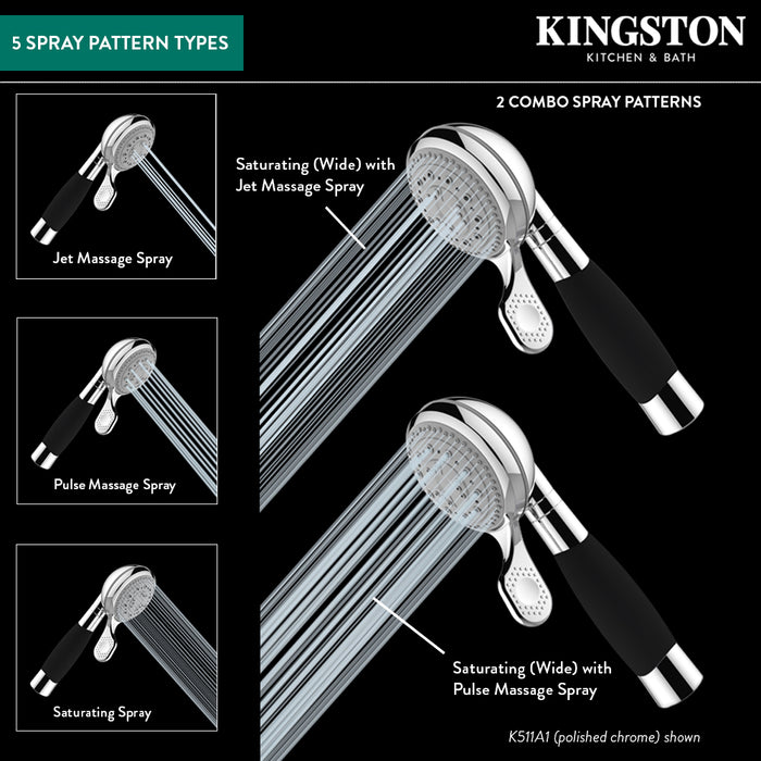 Kingston Kaiser K511A0 5-Function Round Hand Shower, Matte Black
