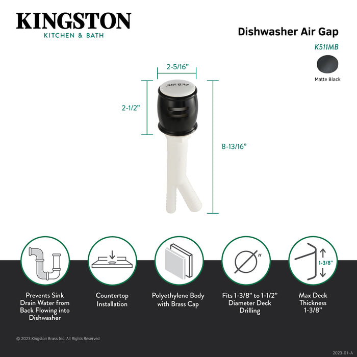 Kingston Heritage K511MB Dishwasher Air Gap with Brass Cover, Matte Black