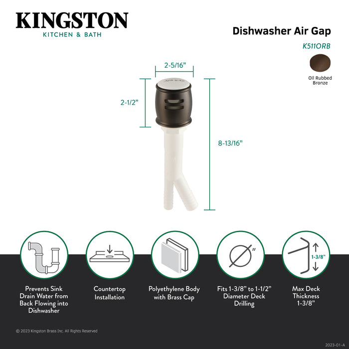 Kingston Heritage K511ORB Dishwasher Air Gap with Brass Cover, Oil Rubbed Bronze