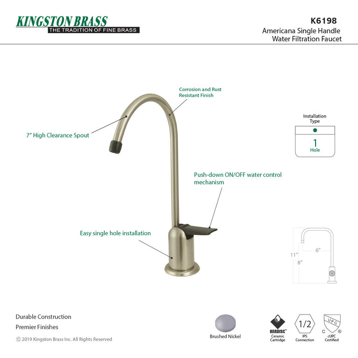 Americana K6198 Single-Handle 1-Hole Deck Mount Water Filtration Faucet, Brushed Nickel