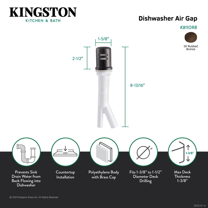 Kingston Trimscape K811ORB Dishwasher Air Gap with Brass Cover, Oil Rubbed Bronze