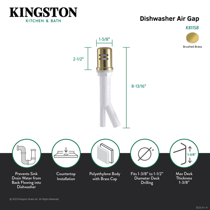 Kingston Trimscape K811SB Dishwasher Air Gap with Brass Cover, Brushed Brass