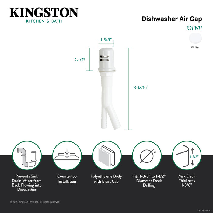 Kingston Trimscape K811WH Dishwasher Air Gap with Brass Cover, White