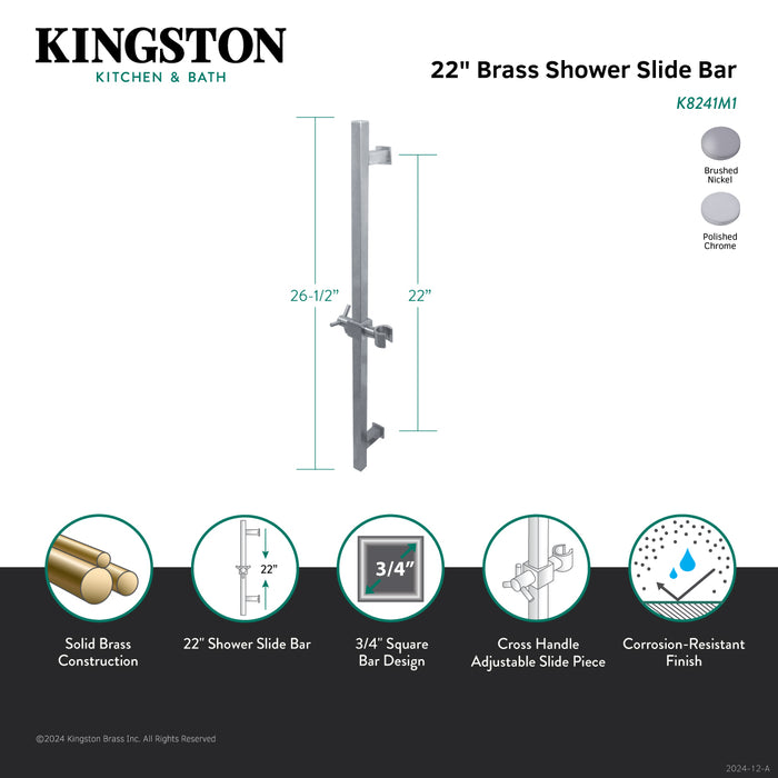 Kingston Claremont K8241M1 22-Inch Brass Shower Slide Bar, Polished Chrome