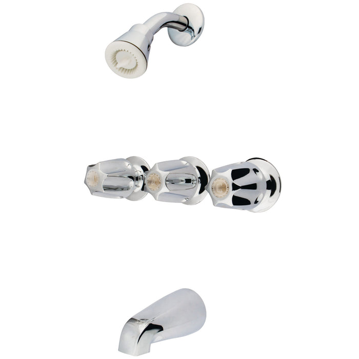 Kingston K8306-2 Triple-Handle Tub and Shower Faucet, Trim Only, Polished Chrome