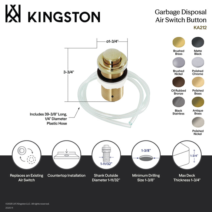 Kingston Heirloom KA217 - Trimscape Garbage Disposal Air Switch Button, Brushed Brass