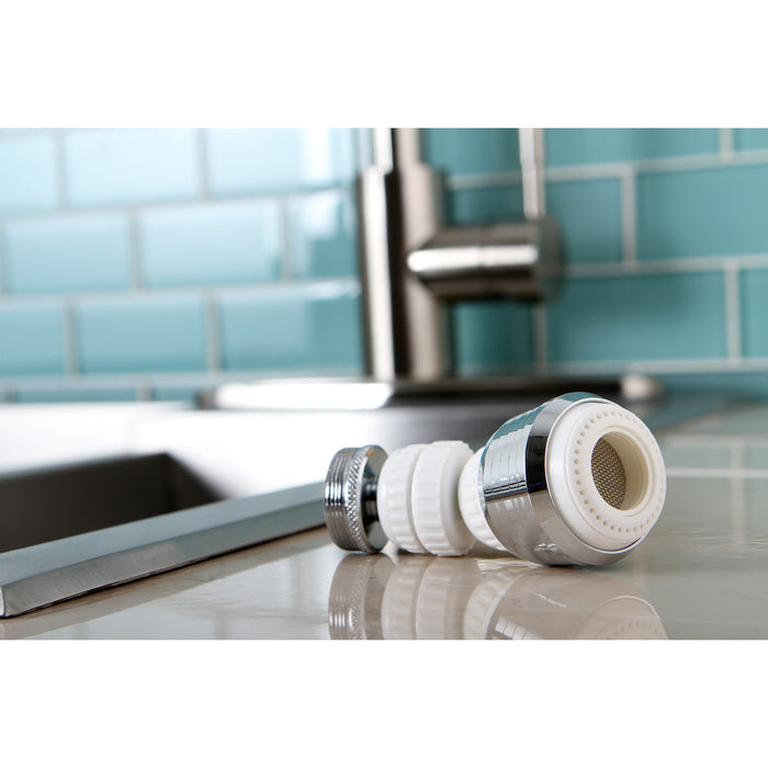 Complement KA221C20 Double Swivel Kitchen Aerator with Brass Ball Joint, Polished Chrome/White