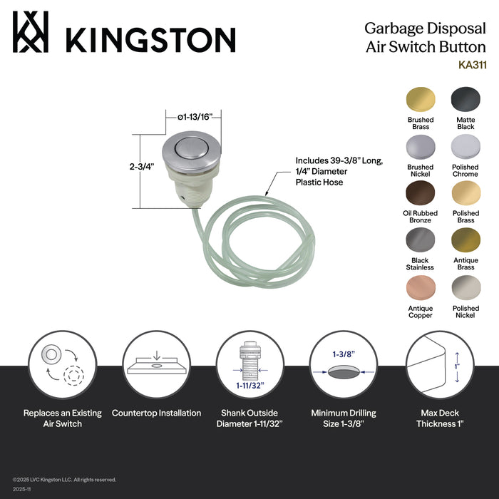 Kingston Trimscape KA317 Garbage Disposal Air Switch Button, Brushed Brass
