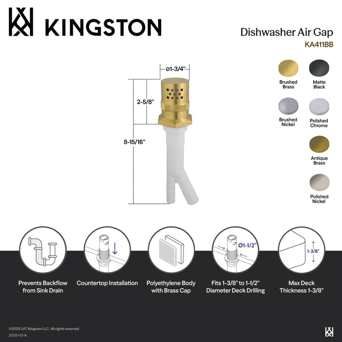 Kingston Sona KA411BN - Trimscape Dishwasher Air Gap with Brass Cover, Brushed Nickel