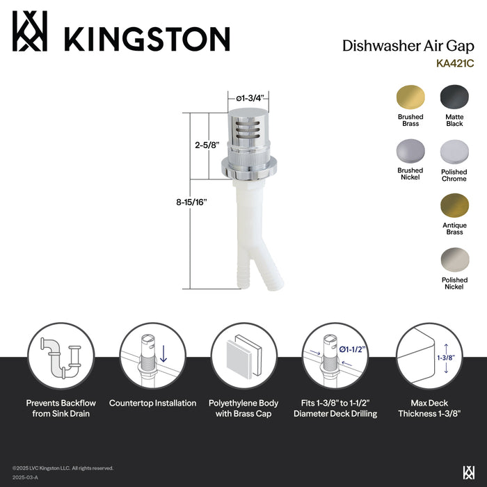 Kingston Sona KA421BB - Trimscape Dishwasher Air Gap with Brass Cover, Brushed Brass