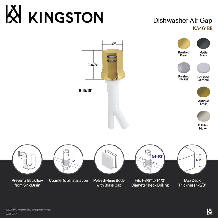 Kingston Tulare KA461MB - Metropolitan Dishwasher Air Gap with Brass Cover, Matte Black