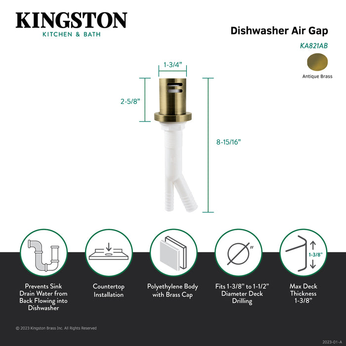 Kingston Trimscape KA821AB Dishwasher Air Gap with Brass Cover, Antique Brass