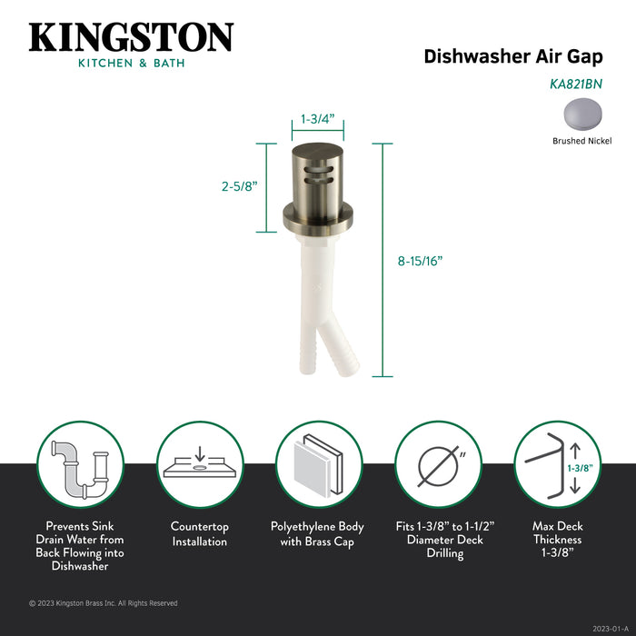 Kingston Trimscape KA821BN Dishwasher Air Gap with Brass Cover, Brushed Nickel