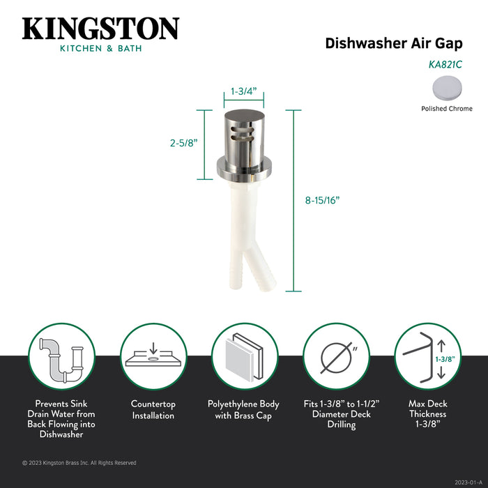 Kingston Trimscape KA821C Dishwasher Air Gap with Brass Cover, Polished Chrome