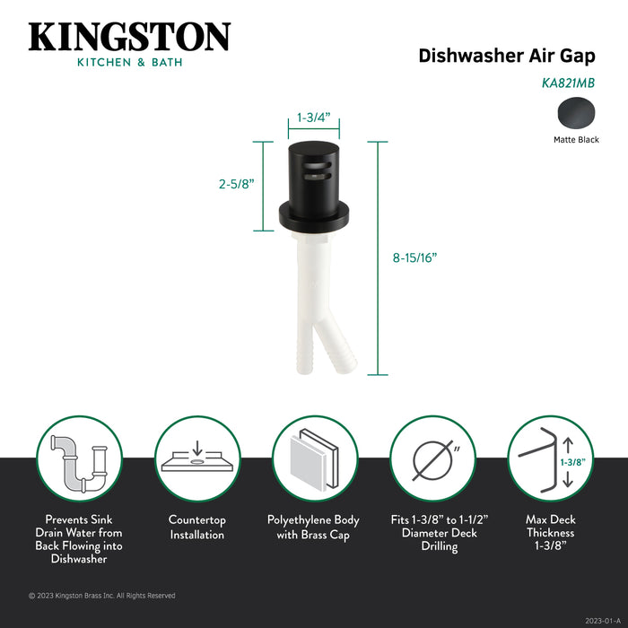 Kingston Trimscape KA821MB Dishwasher Air Gap with Brass Cover, Matte Black