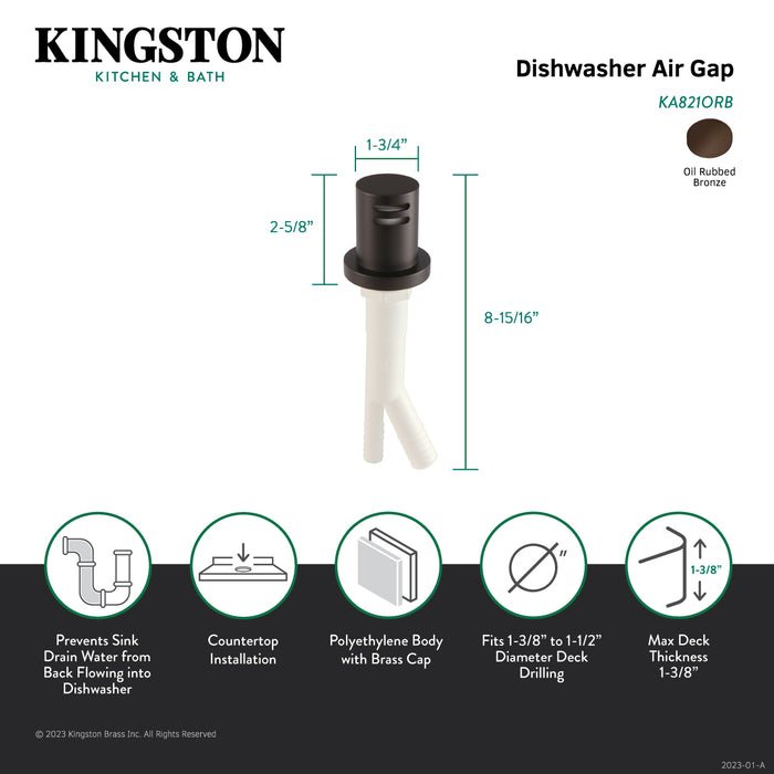 Kingston Trimscape KA821ORB Dishwasher Air Gap with Brass Cover, Oil Rubbed Bronze