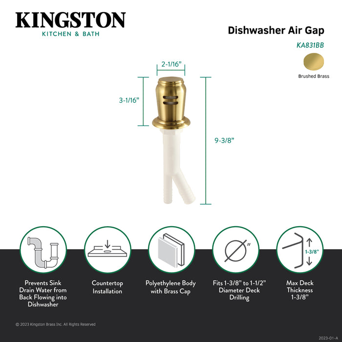 Kingston Heirloom KA831BB - Trimscape Dishwasher Air Gap with Brass Cover, Brushed Brass