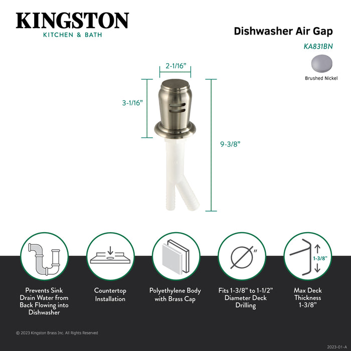 Kingston Heirloom KA831BN - Trimscape Dishwasher Air Gap with Brass Cover, Brushed Nickel