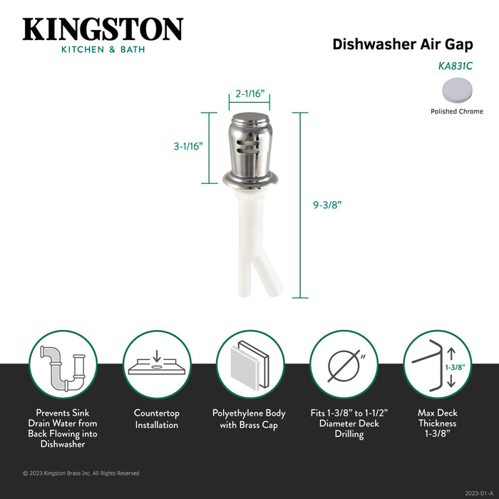 Kingston Heirloom KA831C - Trimscape Dishwasher Air Gap with Brass Cover, Polished Chrome
