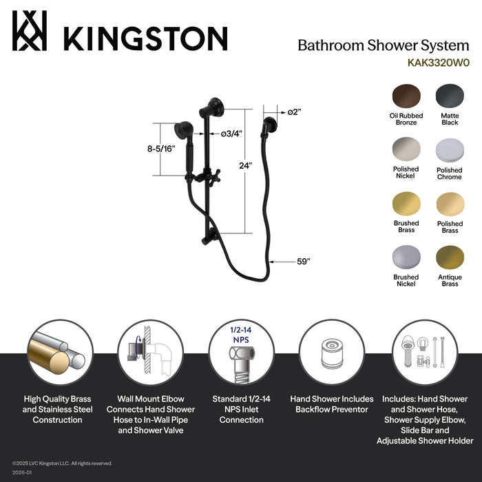 Kingston Heirloom KAK3328W8 - Made To Match Shower System with 24-Inch Slide/Grab Bar and Hand Shower, Brushed Nickel