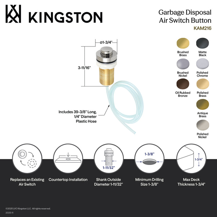Kingston Trimscape KAM217 Garbage Disposal Air Switch Button, Brushed Brass