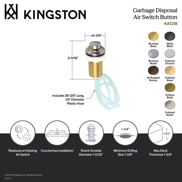 Kingston Heirloom KAT216 - Trimscape Garbage Disposal Air Switch Button, Polished Nickel